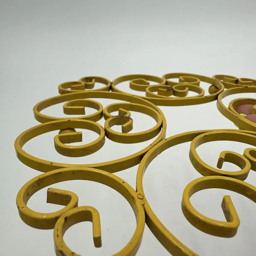 Vintage Metal Trivet Retro Harvest Gold Swirly Scroll Shaped